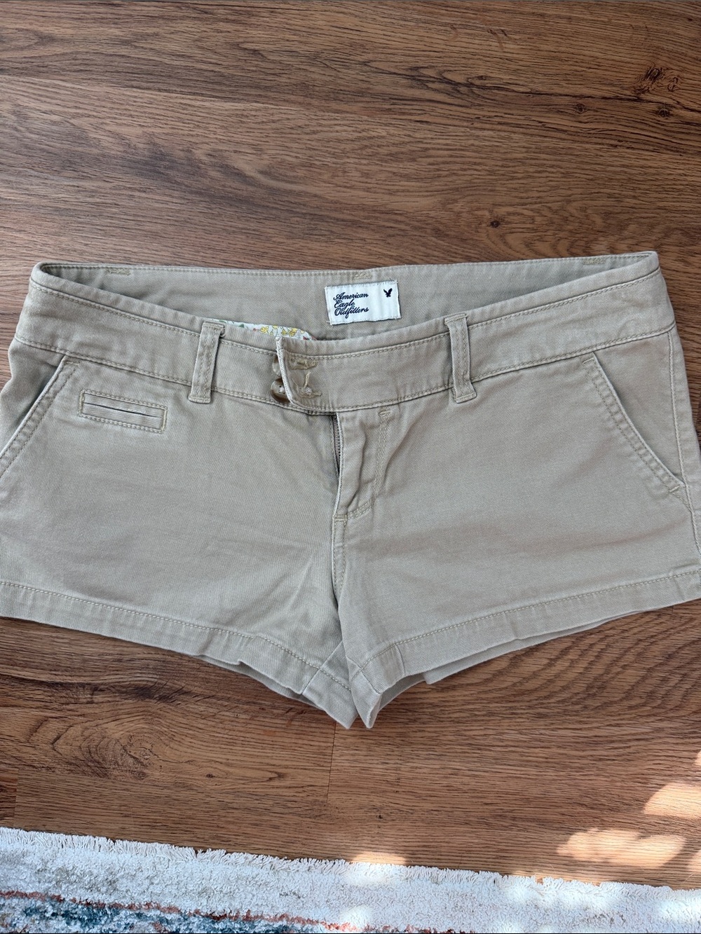 American Eagle Khaki Low-Rise Cotton Shorts